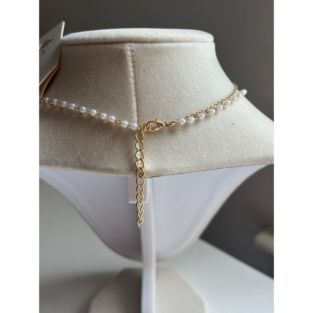 Layered Pearl Necklace Gold Heart Pendant Dainty Elegant Jewelry Gift - Picture 7 of 7